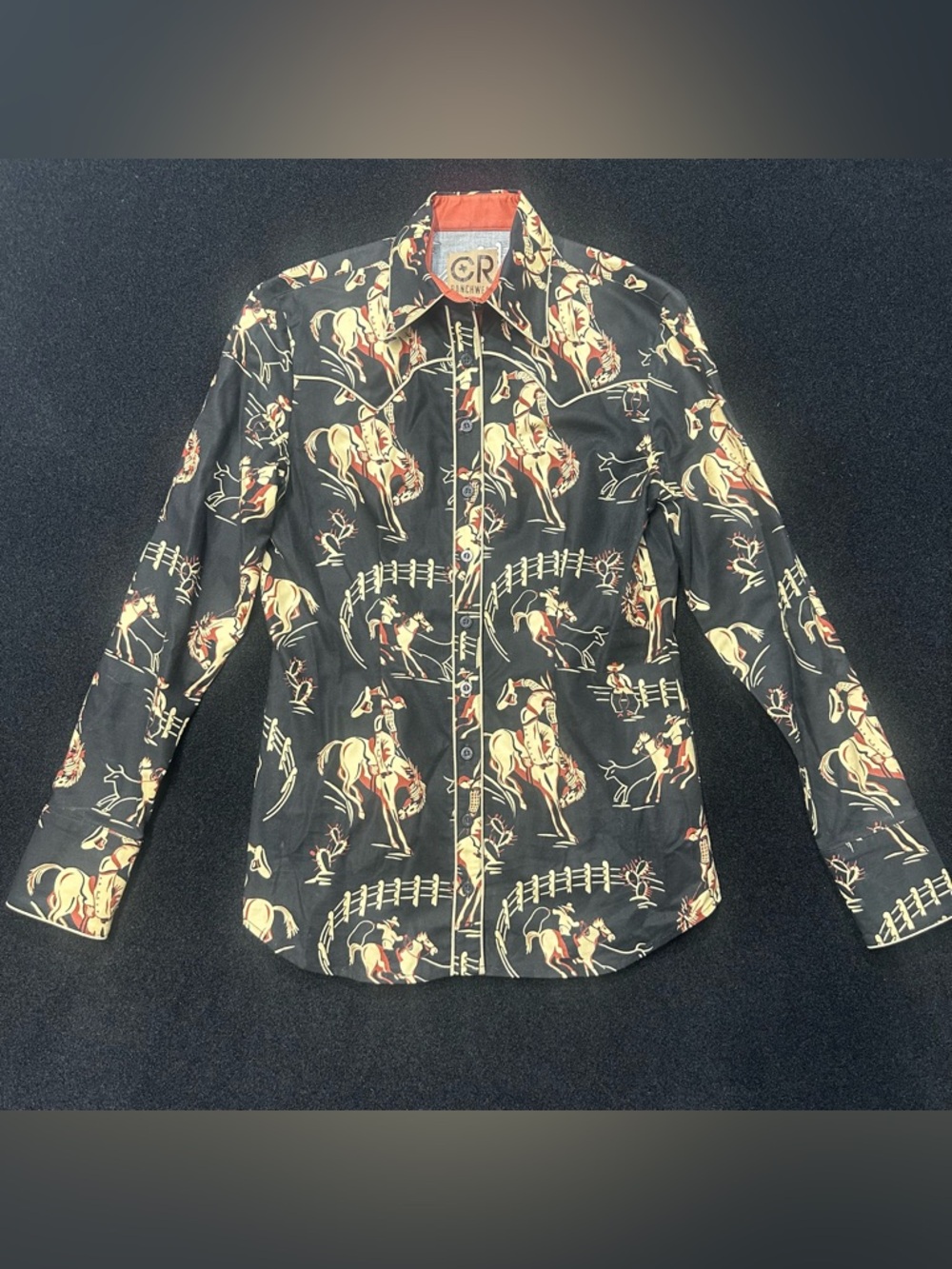 CR Ranchwear Western-Inspired Pro Ropin and Ridin Black Button-Down Shirt